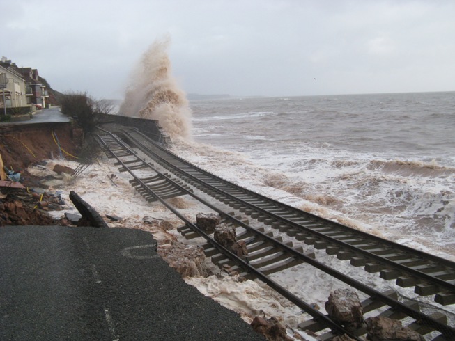 Storm waves washed the track away at Dawlish - Picture from Network Rail